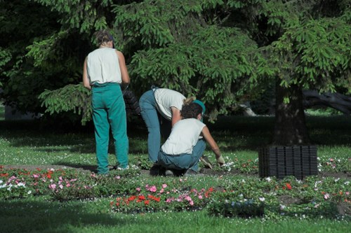 Manager assessing a landscaping issue during a site inspection